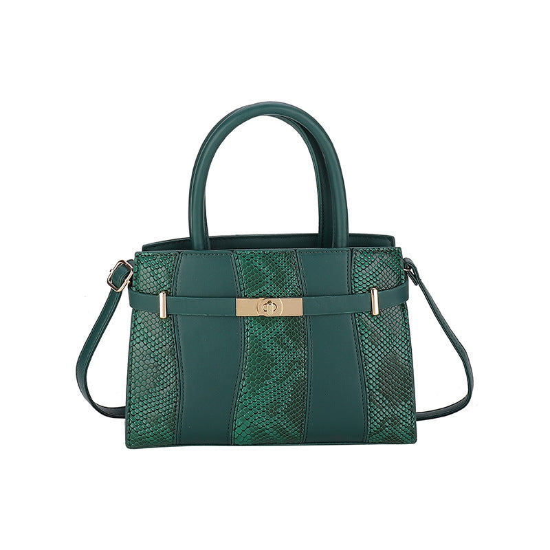 Contrast Stitch  Snakeskin Kelly Style Handbag