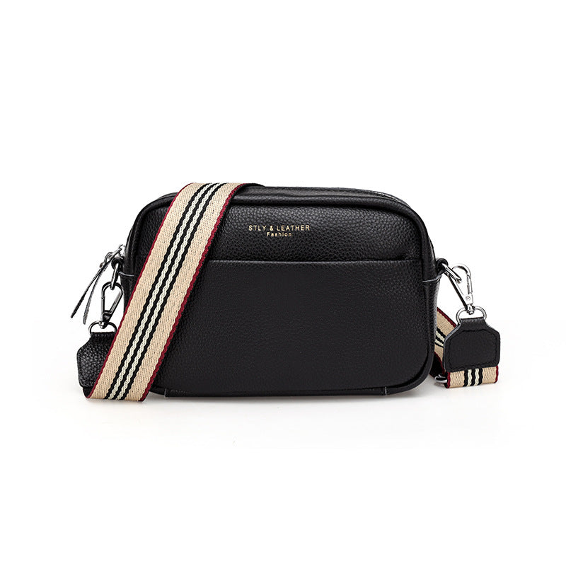 Genuine Cowhide Leather Wide Strap Shoulder Bag