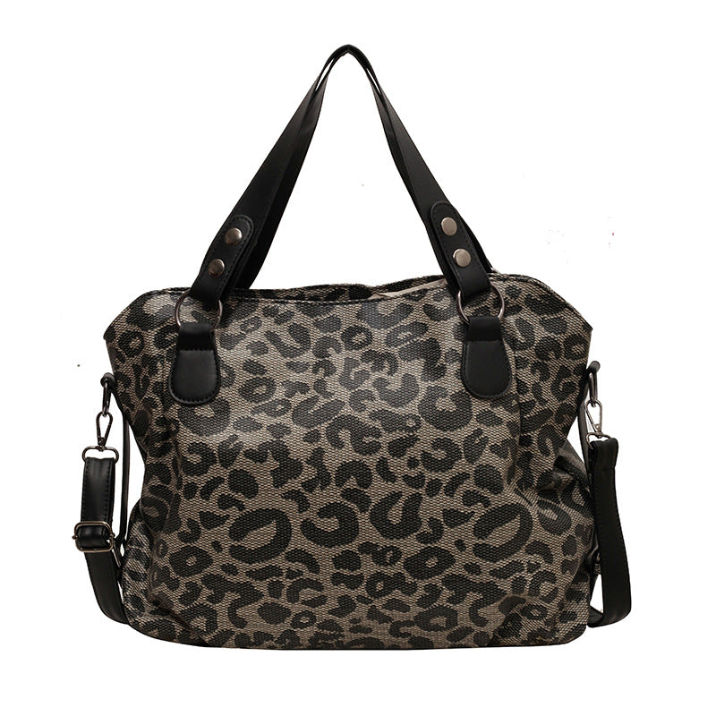 Leopard Print Contrast  Large Winter Tote Bag