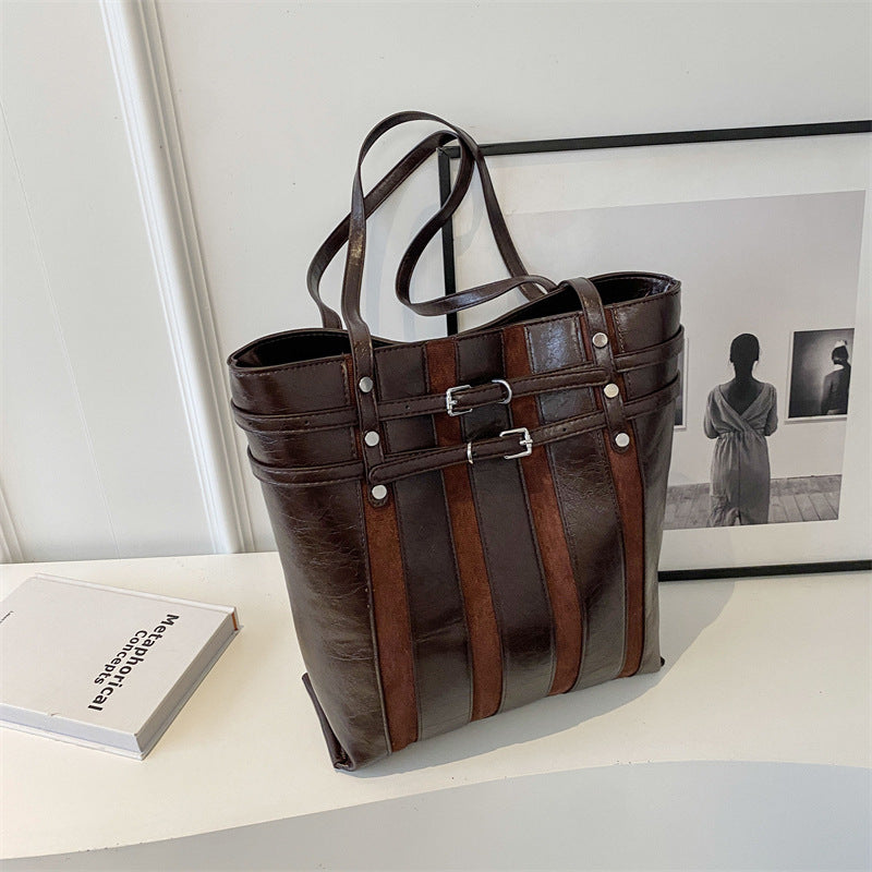 Textured Stitching  Retro Fashion Large Shoulder Tote