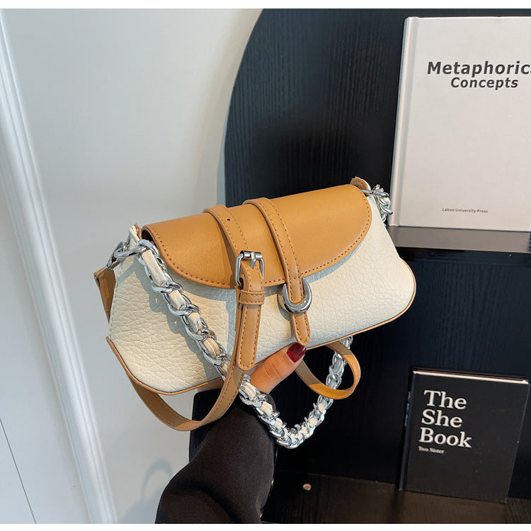 French Niche Chain Underarm Contrast  Baguette Bag