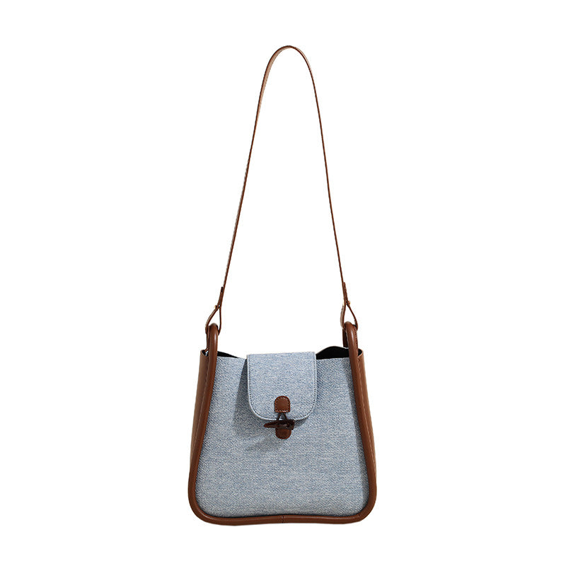 French Contrast Stitch  Bucket Shoulder Messenger Bag