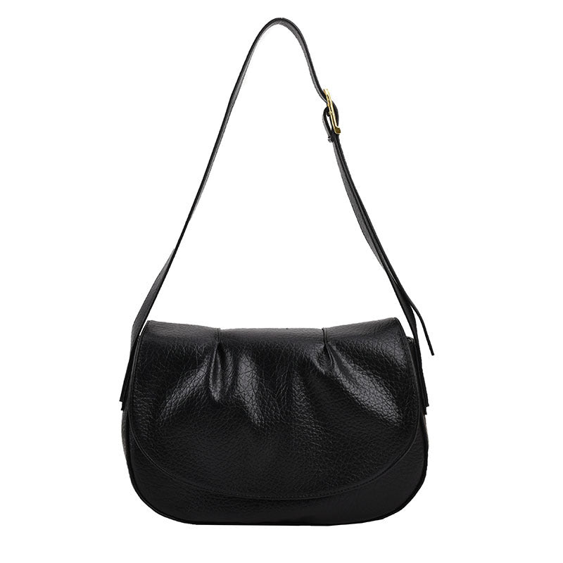 Textured Pleated  Autumn Saddle Shoulder Messenger