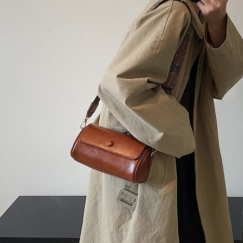 Retro Cylindrical PU Leather Crossbody Bag