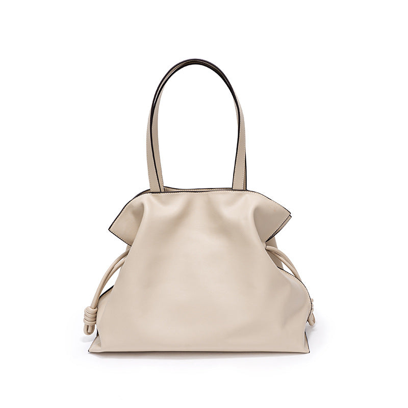 Customizable  Style Pleated Genuine Leather Tote Bag