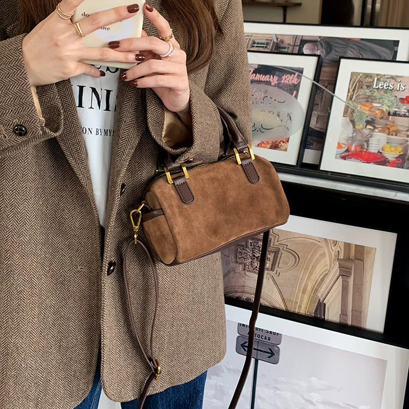 Retro Suede  Boston Shoulder Bag