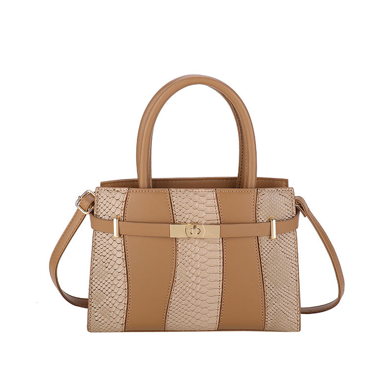 Contrast Stitch  Snakeskin Kelly Style Handbag
