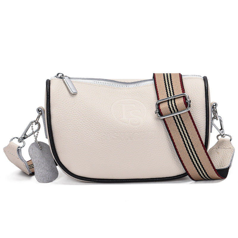 Genuine Cowhide Leather Wide Strap Saddle Crossbody Bag