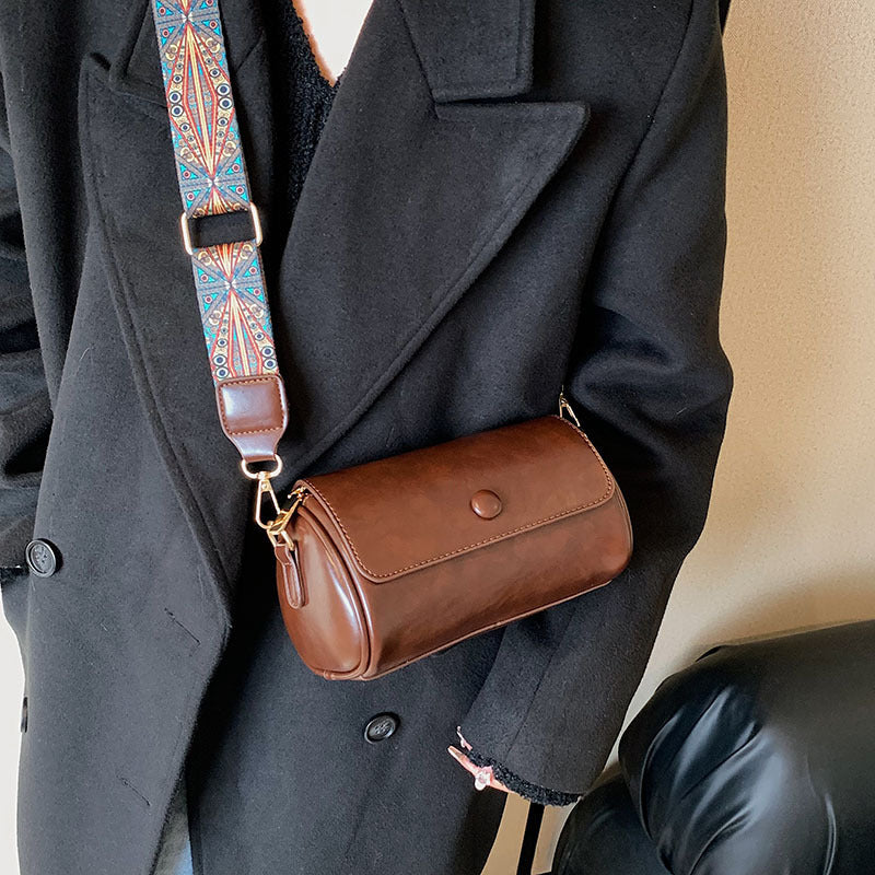 Retro Cylindrical PU Leather Crossbody Bag