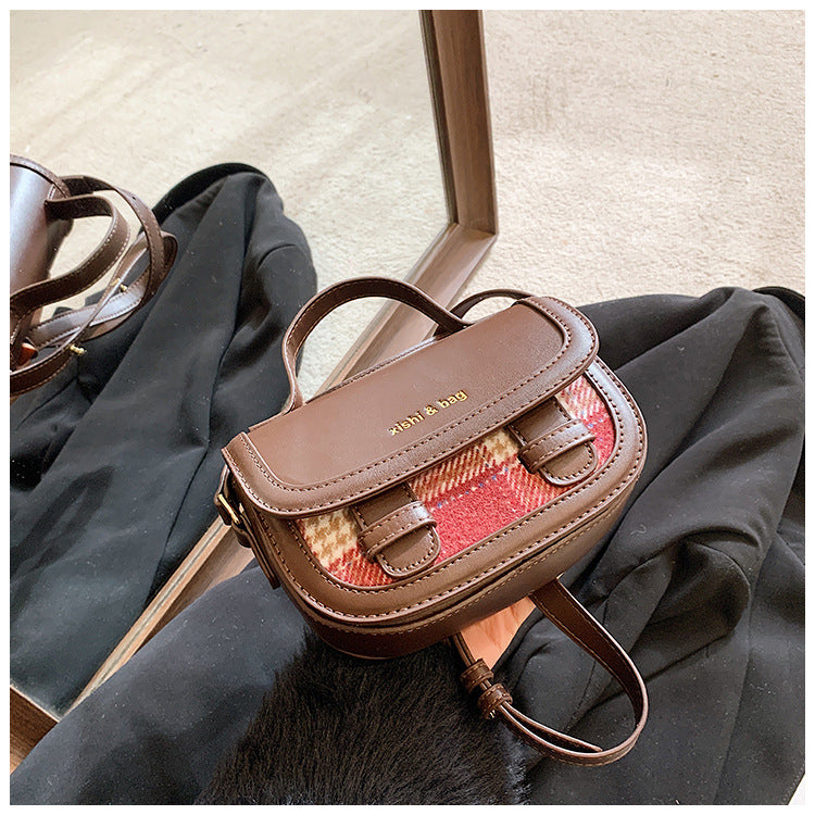 Contrast Multi-Material Saddle  Denim Wool Crossbody