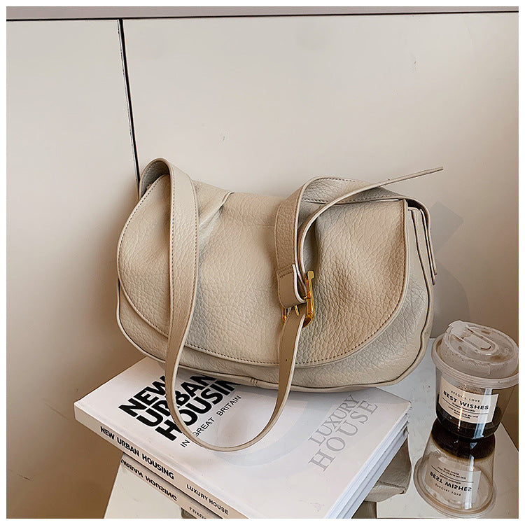Textured Pleated  Autumn Saddle Shoulder Messenger