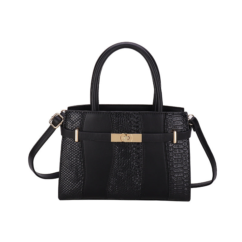 Contrast Stitch  Snakeskin Kelly Style Handbag