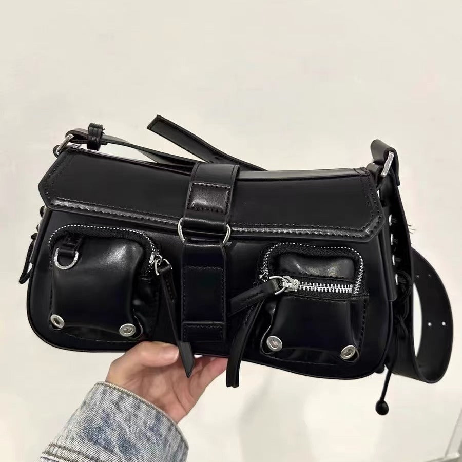 Hot Girl Textured  Motorcycle Baguette Shoulder Bag