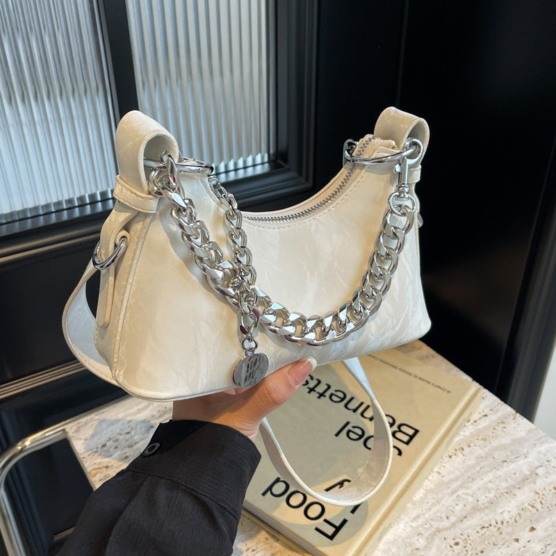 French Textured  Underarm Bag with Chain Strap