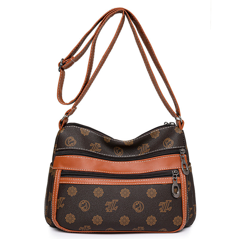 Retro  Printed Multi-Zip Small Square Messenger