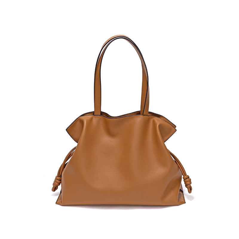 Customizable  Style Pleated Genuine Leather Tote Bag