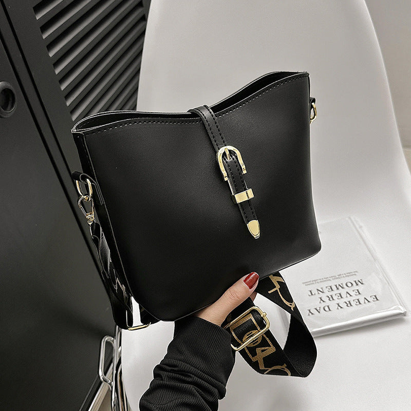 Textured Wide Band Bucket Crossbody Bag