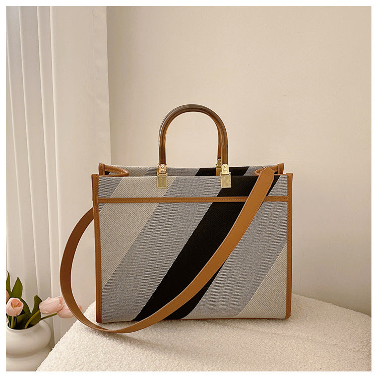 European Plaid Canvas Textured Commuter Tote Bag