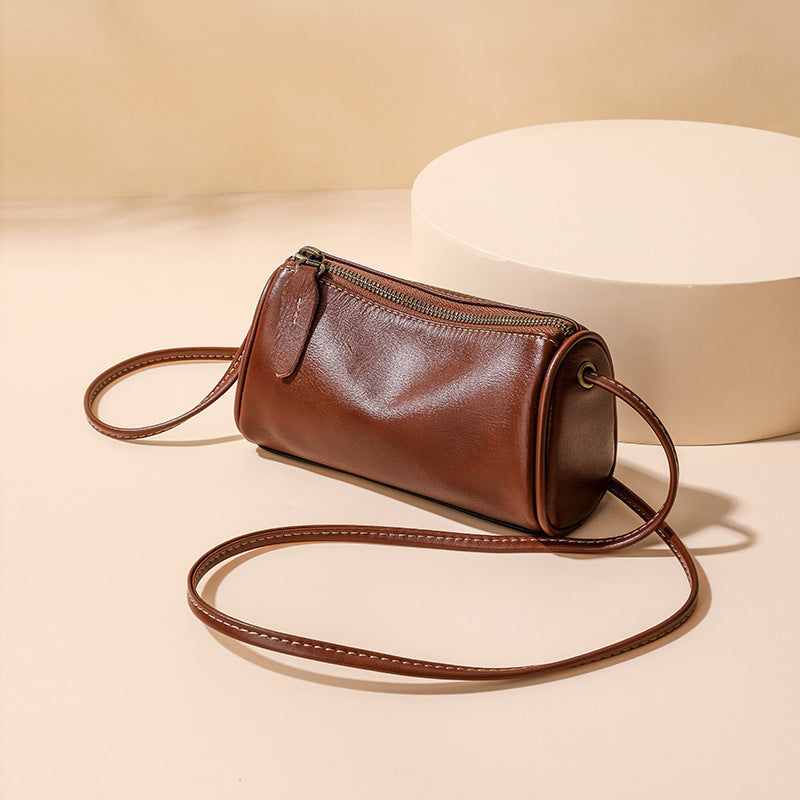 Genuine Leather Vegetable-Tanned Retro Boston Pillow Bag