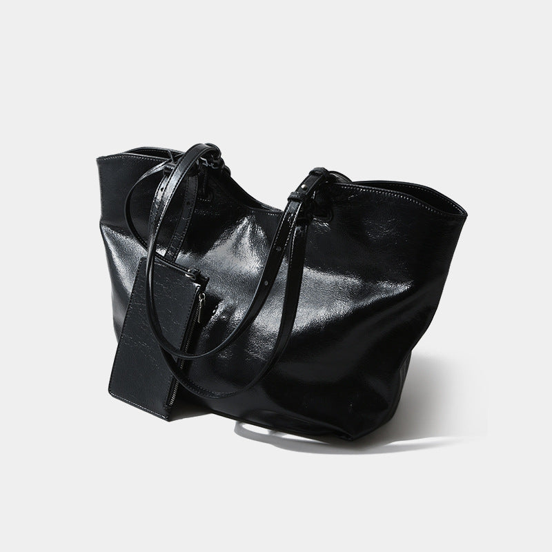 First Layer Cowhide Genuine Leather Commuter Tote Bag
