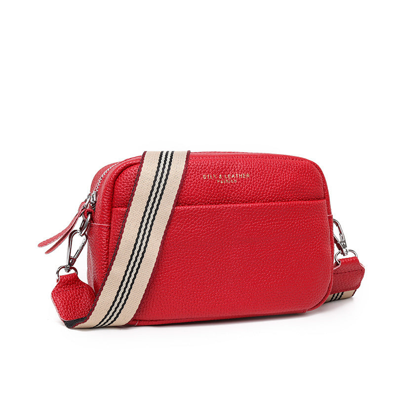 Genuine Cowhide Leather Wide Strap Shoulder Bag