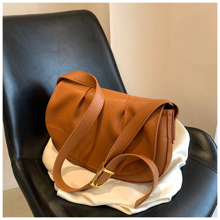 Textured Pleated  Autumn Saddle Shoulder Messenger