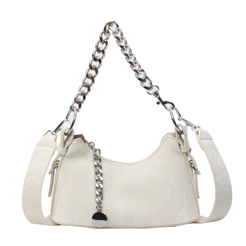 French Textured  Underarm Bag with Chain Strap