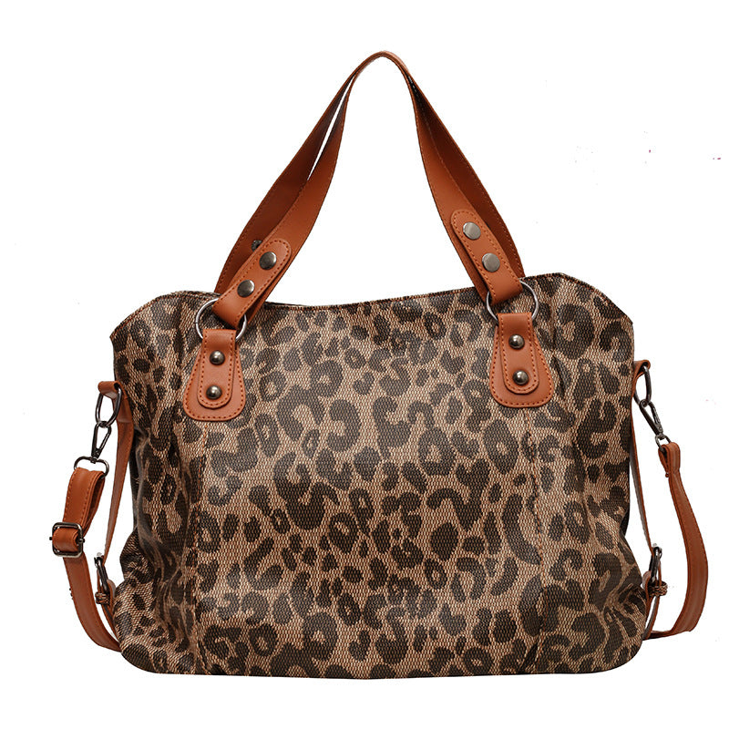Leopard Print Contrast  Large Winter Tote Bag