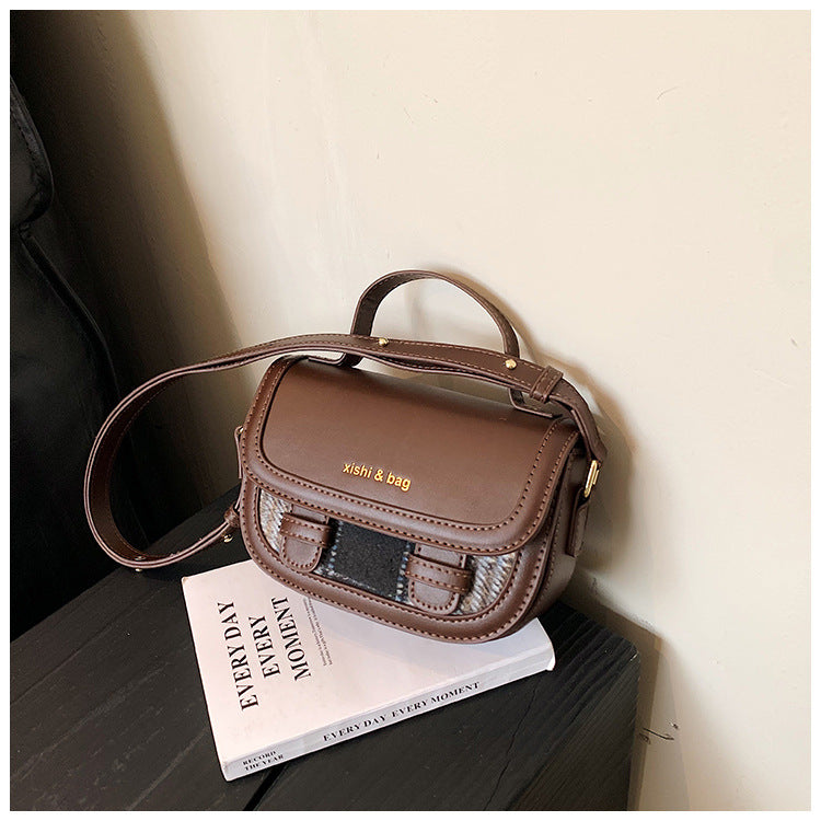 Contrast Multi-Material Saddle  Denim Wool Crossbody
