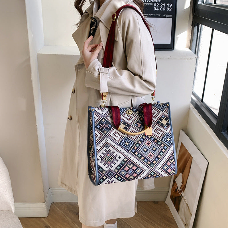Ethnic Style Straw Large Capacity Canvas Tote Bag