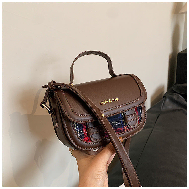 Contrast Multi-Material Saddle  Denim Wool Crossbody