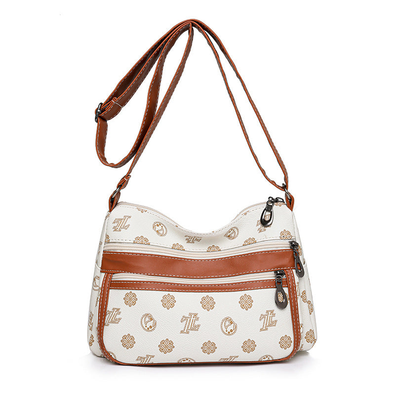 Retro  Printed Multi-Zip Small Square Messenger