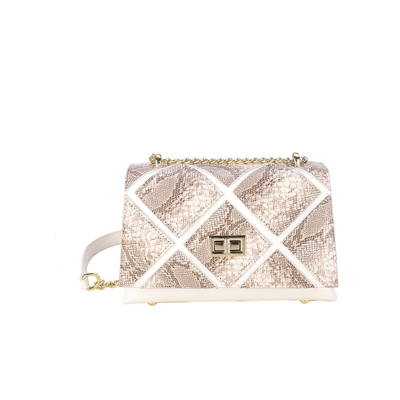 Snakeskin Pattern Faux Leather Chain Diamond Crossbody