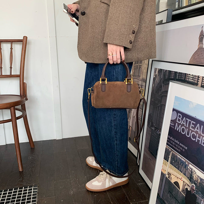 Retro Suede  Boston Shoulder Bag