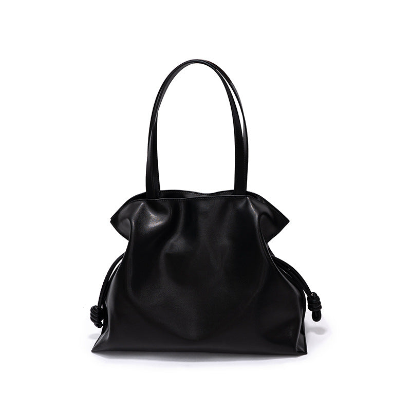 Customizable  Style Pleated Genuine Leather Tote Bag