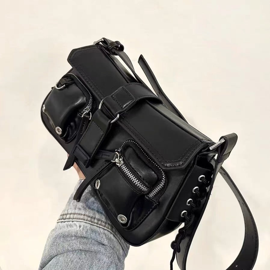 Hot Girl Textured  Motorcycle Baguette Shoulder Bag