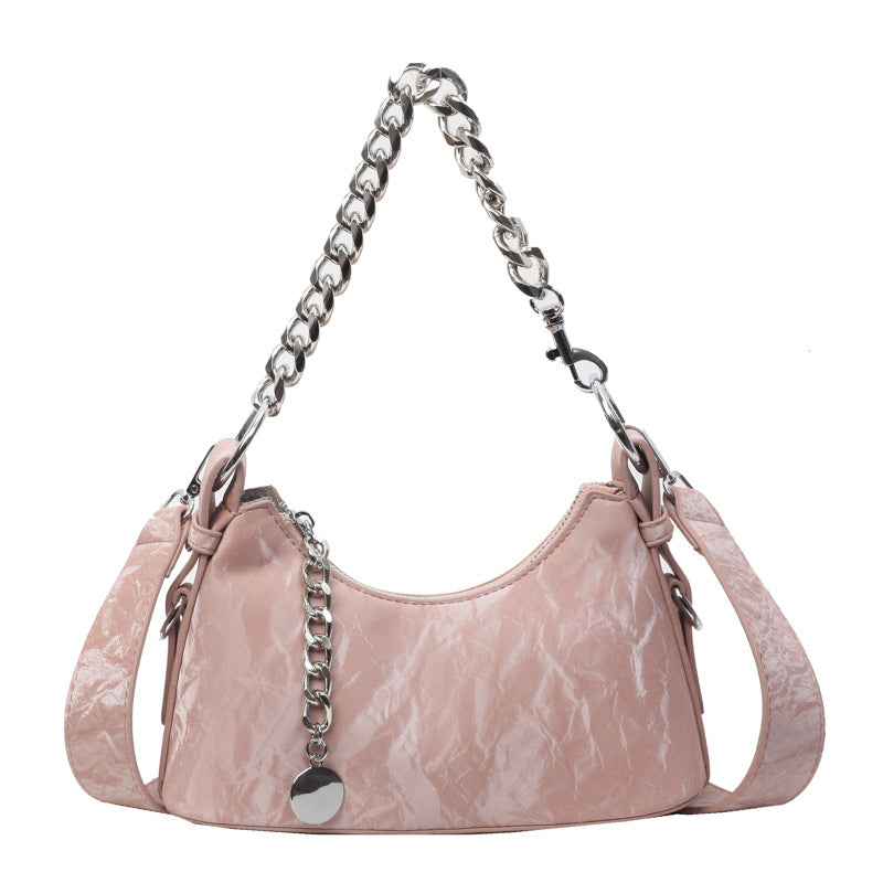 French Textured  Underarm Bag with Chain Strap