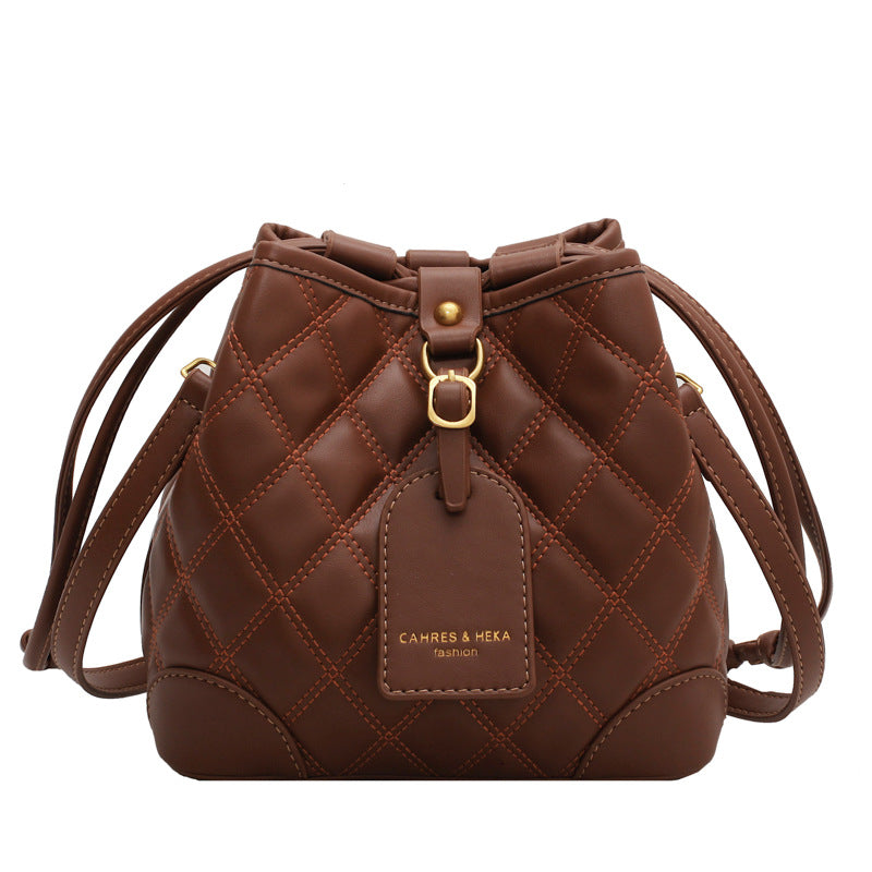 Stylish Embroidered PU Leather Bucket Crossbody Bag