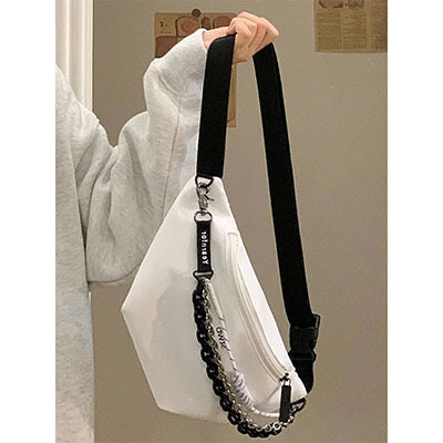 Geometric Chain Canvas Waist Crossbody Bag for Women