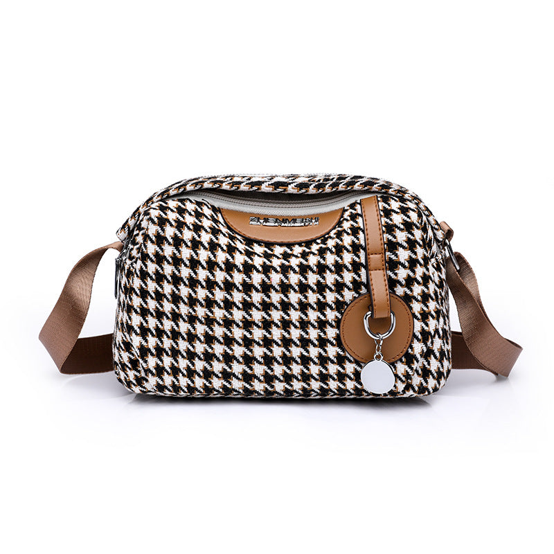 Houndstooth Canvas Large Capacity Double Layer Messenger