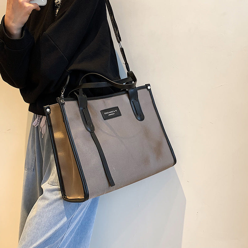 Retro Oxford Cloth  Contrast Color Shoulder Tote