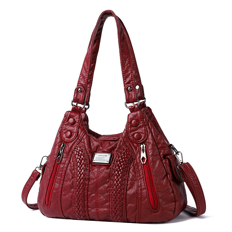 Washed Leather Street Style  Mom Shoulder Bag
