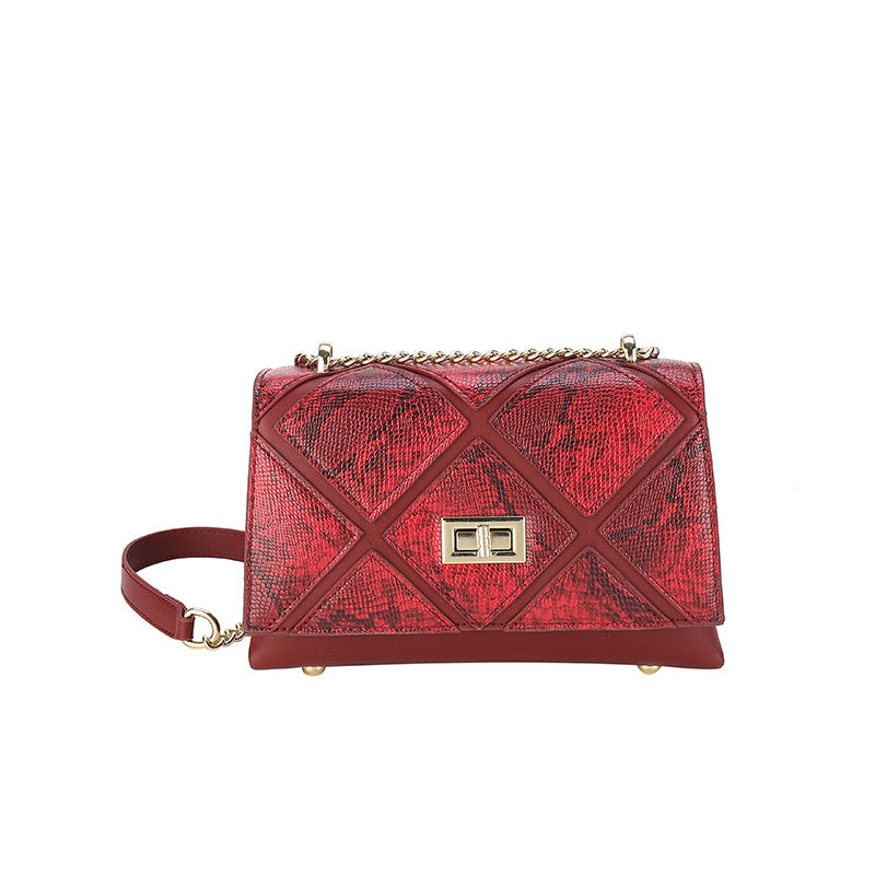 Snakeskin Pattern Faux Leather Chain Diamond Crossbody
