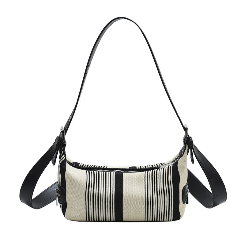 French Contrast Striped Denim Underarm Baguette