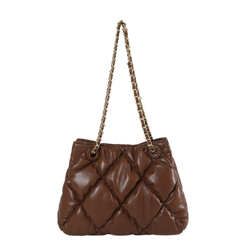 Chain Bucket Shoulder Bag with Diamond Embroidery