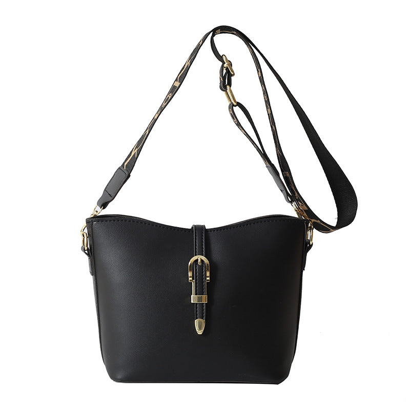 Textured Wide Band Bucket Crossbody Bag