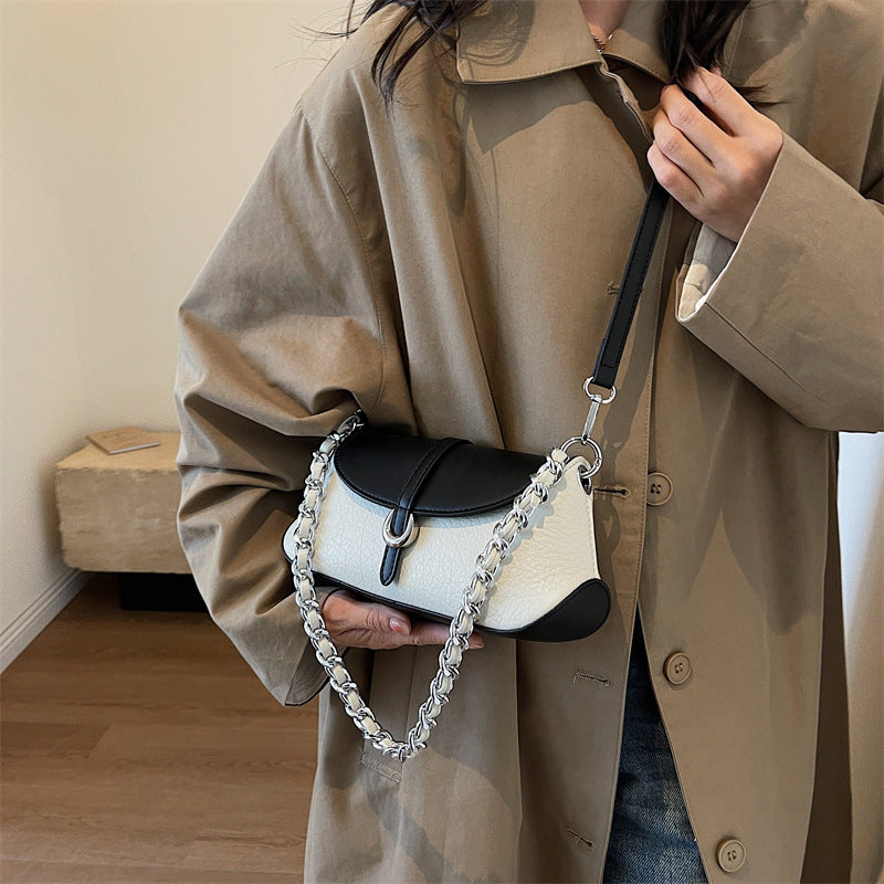 French Niche Chain Underarm Contrast  Baguette Bag