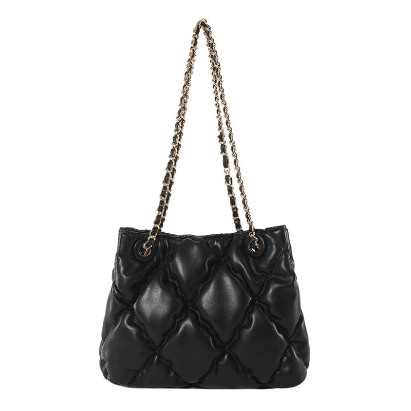 Chain Bucket Shoulder Bag with Diamond Embroidery