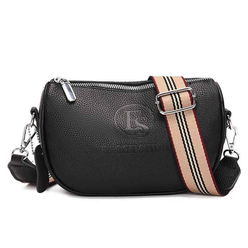 Genuine Cowhide Leather Wide Strap Saddle Crossbody Bag
