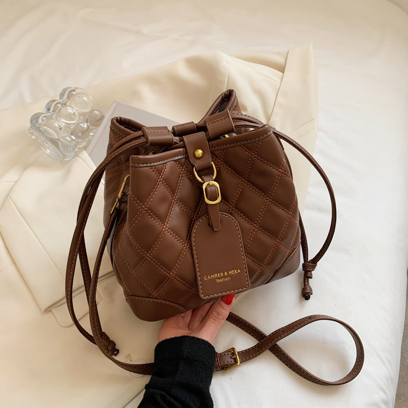 Stylish Embroidered PU Leather Bucket Crossbody Bag